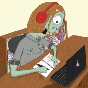 Writing monster at work.